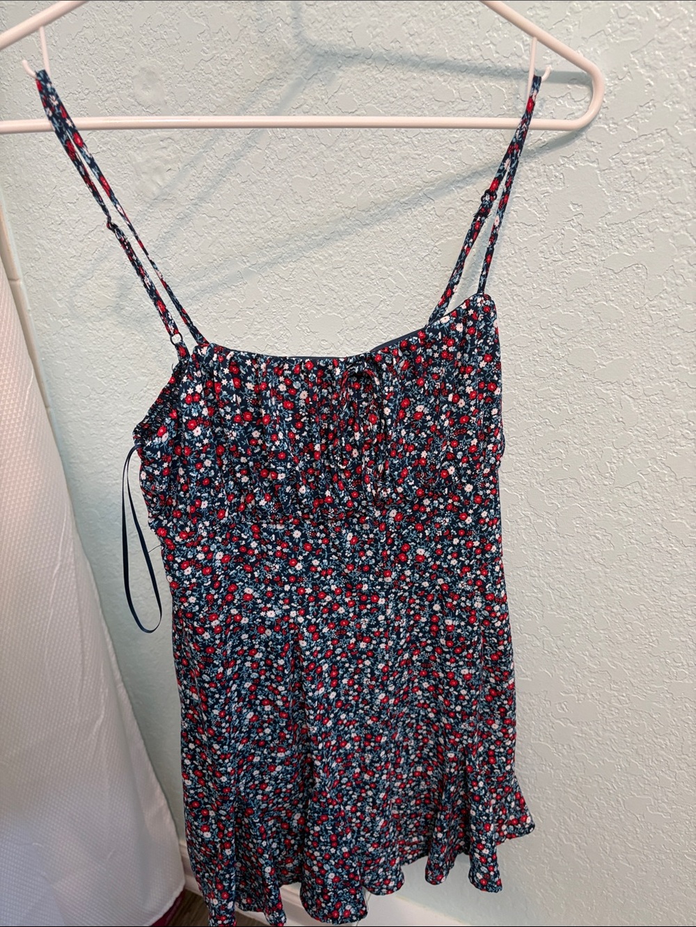 Blue Rain Navy Mini Dress with Red & White Floral Print